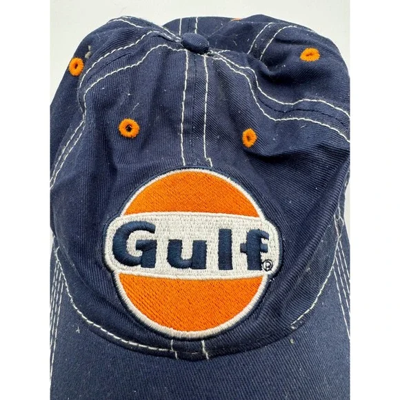 Gulf Oil Racing Hat H3 Sportgear Navy Blue Orange Embroidered Adjustable Cap - Picture 2 of 5